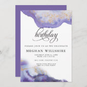 Birthday Amethyst Watercolor Geode Einladung (Vorne/Hinten)