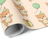 Birthday Animal Niedlich Shiba Inu Kindergeburtsta Geschenkpapier (Rolleneckpunkt)