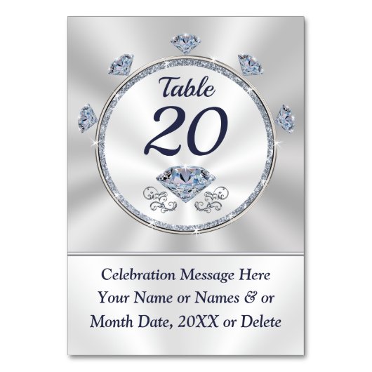 Birthday, Anniversary, Wedding Table Number Cards Tischnummer (Vorderseite)