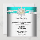 Birthday Aquamarin Blue Aqua White Pearl Blume Einladung (Rückseite)
