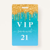 Birthday aquamarin Gold Glitzer Blue VIP Einladung Ausweis (Vorderseite)