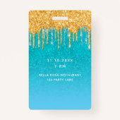 Birthday aquamarin Gold Glitzer Blue VIP Einladung Ausweis (Rückseite)