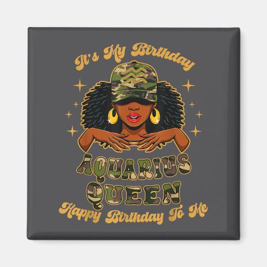 Birthday Aquarius Queen Camo Black Woman African Z Magnet (Vorne)
