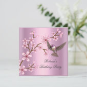 Birthday Asian Pink Blossom Blume Bird Einladung (Stehend Vorderseite)