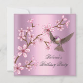 Birthday Asian Pink Blossom Blume Bird Einladung (Vorderseite)