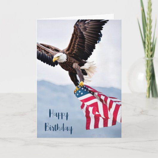 Birthday Bald Adler mit amerikanischer Flagge Karte (Vorderseite)