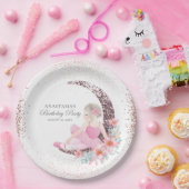 Birthday Ballerina Moon Glitzer Personalisiert Pappteller (Party)