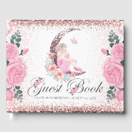 Birthday Ballerina Moon Pastel Pink Glitzer Gästebuch