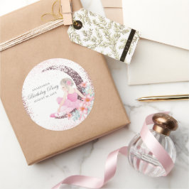 Birthday Ballerina Moon Personalisiert Luxus Runder Aufkleber