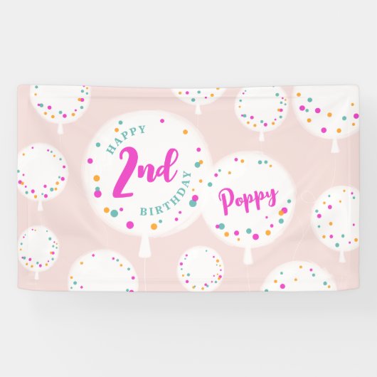 Birthday Ballons anpassbare Vinyl Banner rosa (Horizontal)