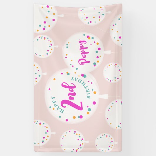 Birthday Ballons anpassbare Vinyl Banner rosa (Vertikal)