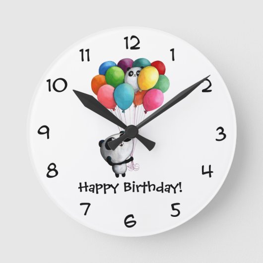 Birthday Ballons Panda Bear Runde Wanduhr (Vorderseite)