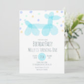 Birthday Balloon Animals Blue Pastel Einladung (Stehend Vorderseite)