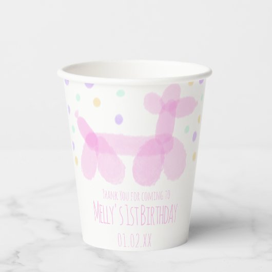 Birthday Balloon Animals Pink Pastel Party Pappbecher (Vorderseite)