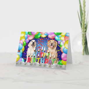 Birthday Balloon Drop - Golden Retrievers Karte