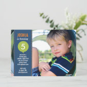 Birthday Balloon Foto Birthday Invasion - Navy Einladung (Stehend Vorderseite)