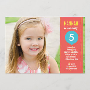 Birthday Balloon Foto Birthday Invitation - Coral Einladung