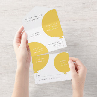 Birthday Balloon Mustard Yellow Party Scandi UAWG All In One Einladung