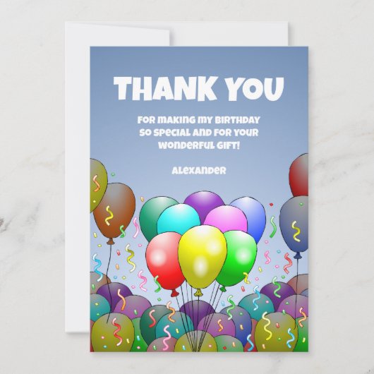 Birthday Balloon Party Dankeskarte (Vorderseite)