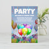 Birthday Balloon Party Einladung (Stehend Vorderseite)