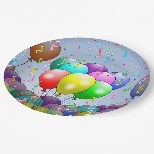 Birthday Balloon Party Pappteller (Schrägansicht)