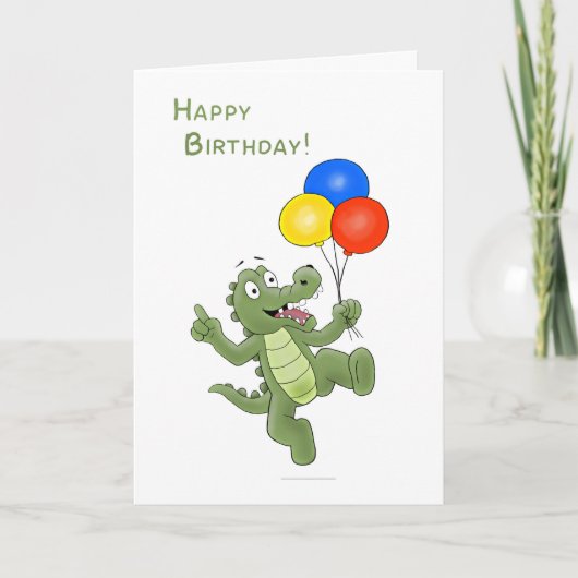 Birthday Balloon Tragend Cartoon Alligator Card Karte (Vorderseite)