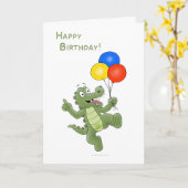 Birthday Balloon Tragend Cartoon Alligator Card Karte (Gelbe Blume)