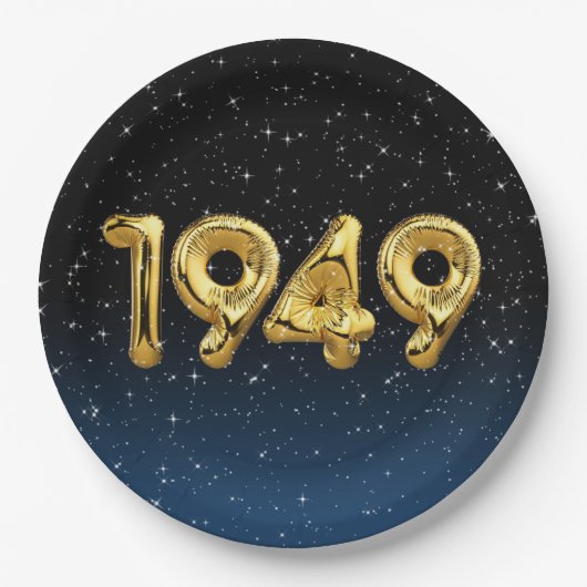 Birthday Balloons 1949 in Stars Paper Plate Pappteller (Vorderseite)