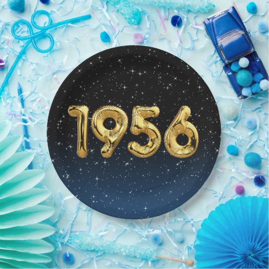 Birthday Balloons 1956 in Stars Paper Plate Pappteller (Party)