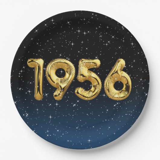 Birthday Balloons 1956 in Stars Paper Plate Pappteller (Vorderseite)