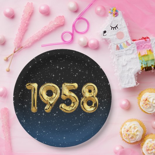 Birthday Balloons 1958 in Stars Paper Plate Pappteller (Party)