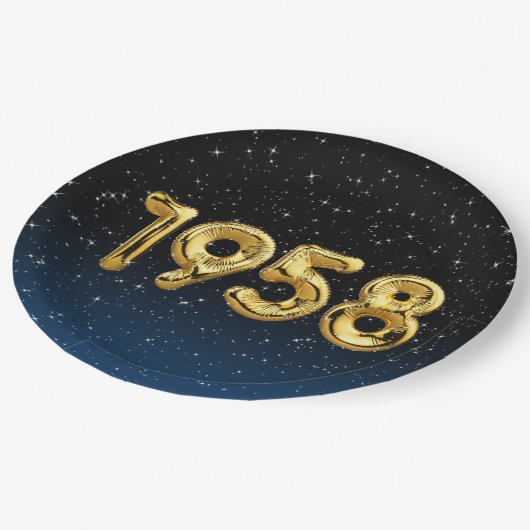Birthday Balloons 1958 in Stars Paper Plate Pappteller (Schrägansicht)