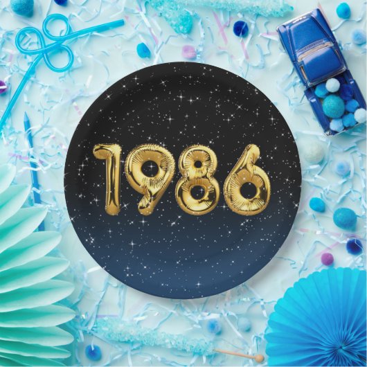 Birthday Balloons 1986 in Stars Paper Plate Pappteller (Party)