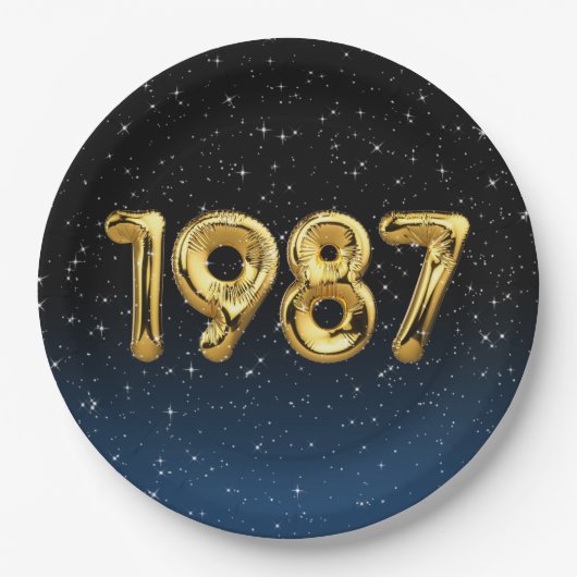 Birthday Balloons 1987 in Stars Paper Plate Pappteller (Vorderseite)