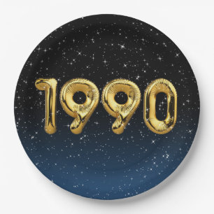 Birthday Balloons 1990 in Stars Paper Plate Pappteller