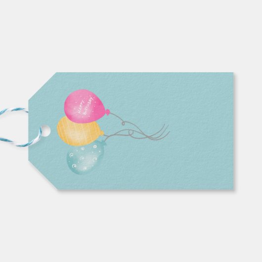 Birthday Balloons and Stars on Blue Geschenkanhänger (Rückseite Horizontal)