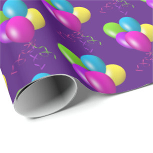 Birthday Balloons auf lila Geschenkpapier