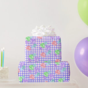 Birthday Balloons auf Lila Gingham Wrapping Paper Geschenkpapier