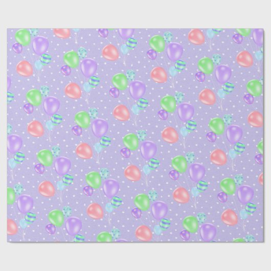 Birthday Balloons auf Polka Dots Wrapping Paper Geschenkpapier (Flach)