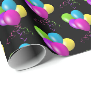 Birthday Balloons auf schwarz Geschenkpapier