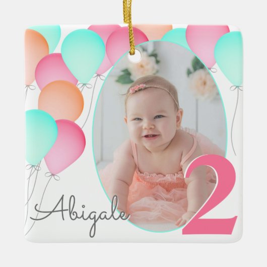 Birthday Balloons Baby's 2. Geburtstag Foto Keramikornament (Vorderseite)