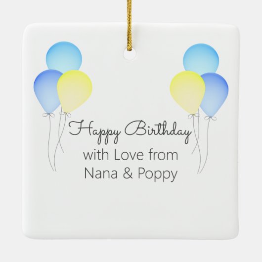 Birthday Balloons Baby's First Birthday mit Foto Keramikornament (Rückseite)