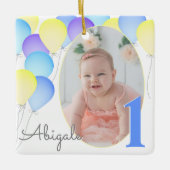 Birthday Balloons Baby's First Birthday mit Foto Keramikornament (Vorderseite)