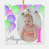Birthday Balloons Baby's First Birthday mit Foto Keramikornament (Vorderseite)