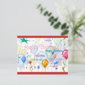 Birthday Balloons | Blue Beach Song™ Postkarte (Stehend Vorderseite)