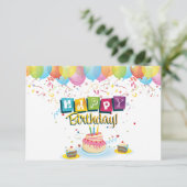 Birthday Balloons Card Karte (Stehend Vorderseite)