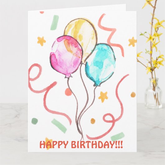 BIRTHDAY BALLOONS CARD KARTE (Gelbe Blume)