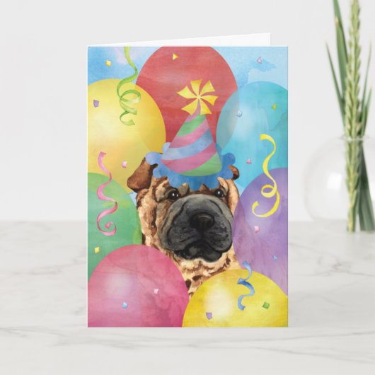 Birthday Balloons Chinese Shar-Pei Karte (Vorderseite)