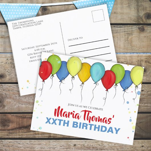 Birthday Balloons Confetti Modernes Party Niedlich Postkarte