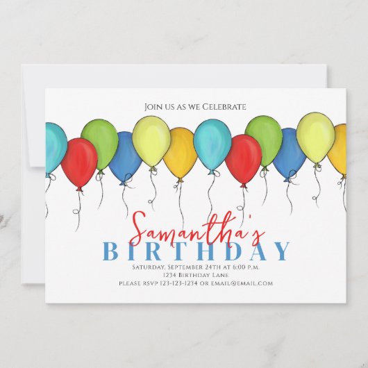 Birthday Balloons Confetti Modernes Party QR Code Einladung (Vorderseite)